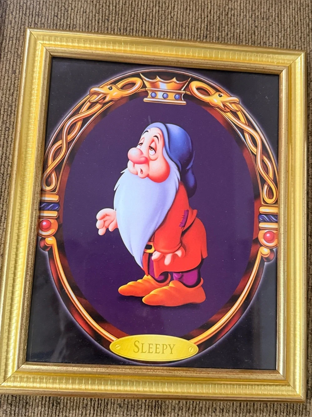 Disney Gold Framed Snow White Dwarf Portrait Prints Colorful Characters set of 5